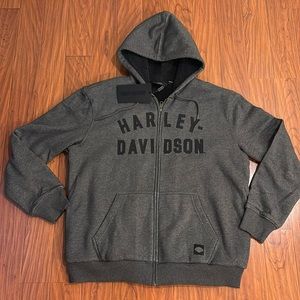 🆕 Harley-Davidson Gray Sherpa Lined Full Zip Hooded Sweater